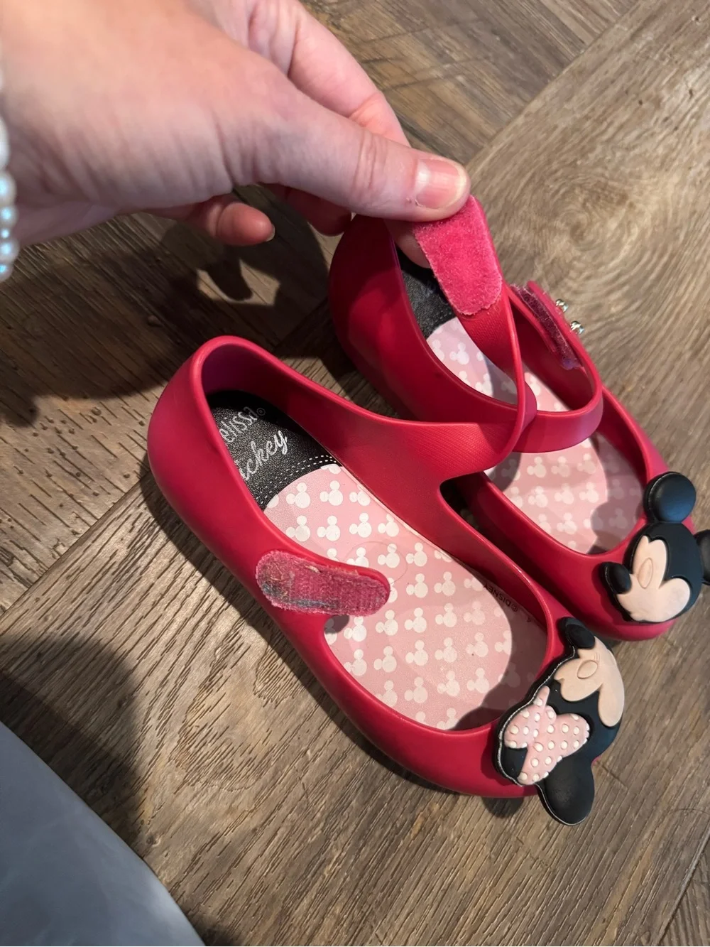 Mini Melissa Kissing Minnie & Mickey Red Pink Mary Shoes Flats Size 9